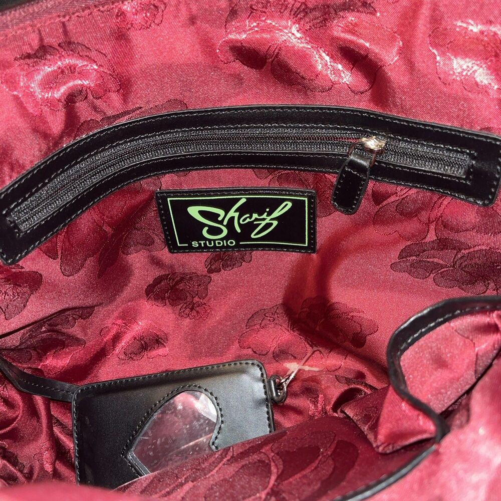 Sharif Studio Embossed Snake  Leather Trim Expanding Purse Burgundy Dust Bag NEW - Picture 13 of 16